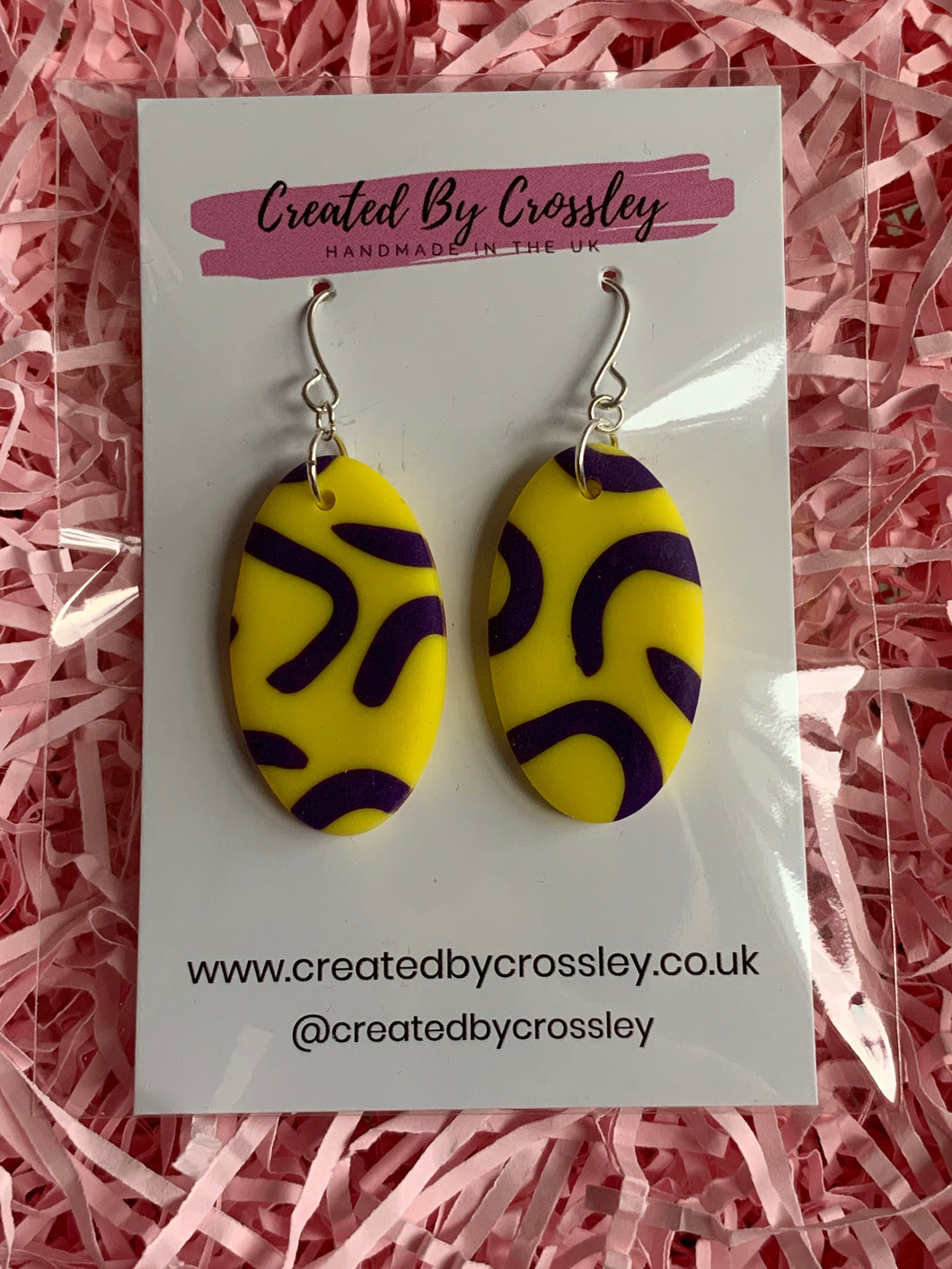 Yellow Purple Oval Clay Earrings