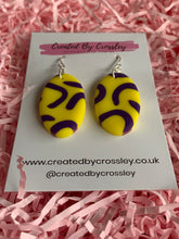 Load image into Gallery viewer, Yellow Purple Oval Clay Earrings
