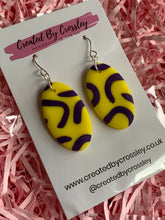 Load image into Gallery viewer, Yellow Purple Oval Clay Earrings
