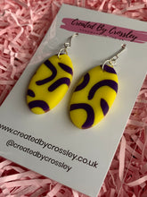 Load image into Gallery viewer, Yellow Purple Oval Clay Earrings
