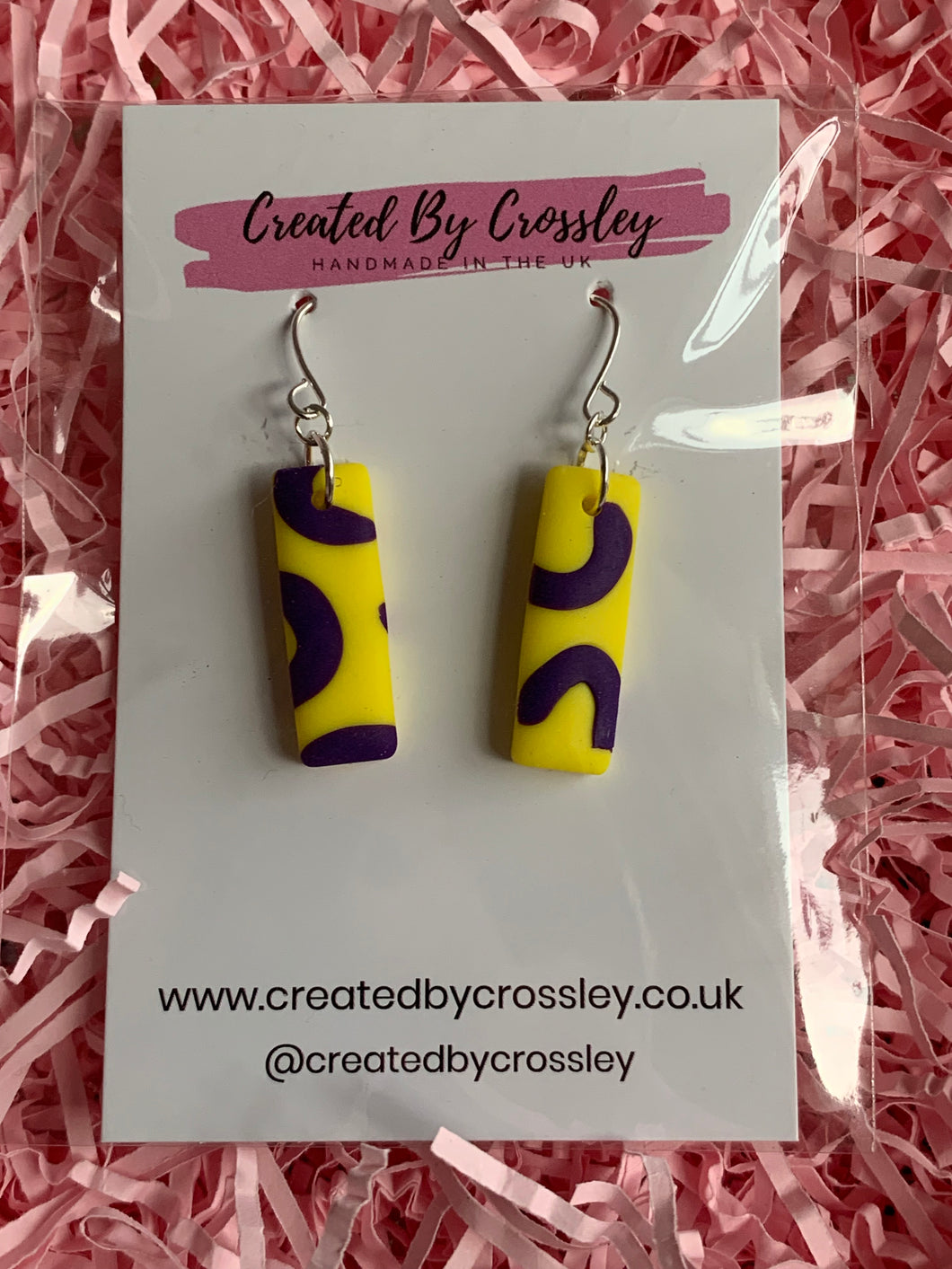 Yellow Purple Rectangle Clay Earrings