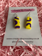 Load image into Gallery viewer, Yellow Purple Rectangle Clay Earrings
