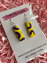 Load image into Gallery viewer, Yellow Purple Rectangle Clay Earrings
