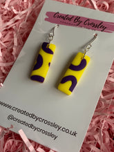 Load image into Gallery viewer, Yellow Purple Rectangle Clay Earrings
