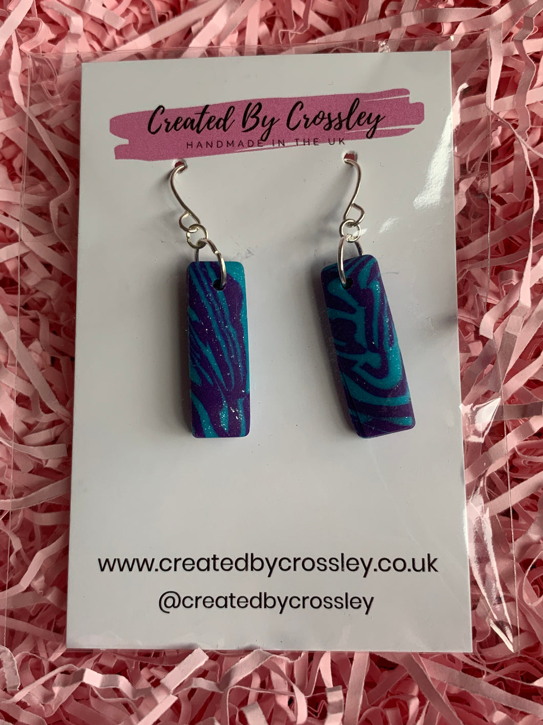 Purple Blue Rectangle Clay Earrings