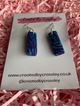 Load image into Gallery viewer, Purple Blue Rectangle Clay Earrings
