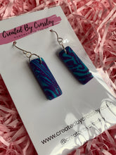 Load image into Gallery viewer, Purple Blue Rectangle Clay Earrings
