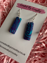 Load image into Gallery viewer, Purple Blue Rectangle Clay Earrings
