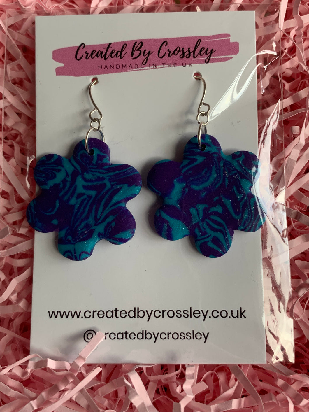 Purple Blue Flower Clay Earrings