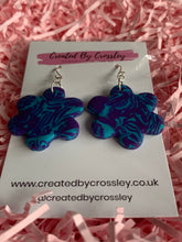 Load image into Gallery viewer, Purple Blue Flower Clay Earrings
