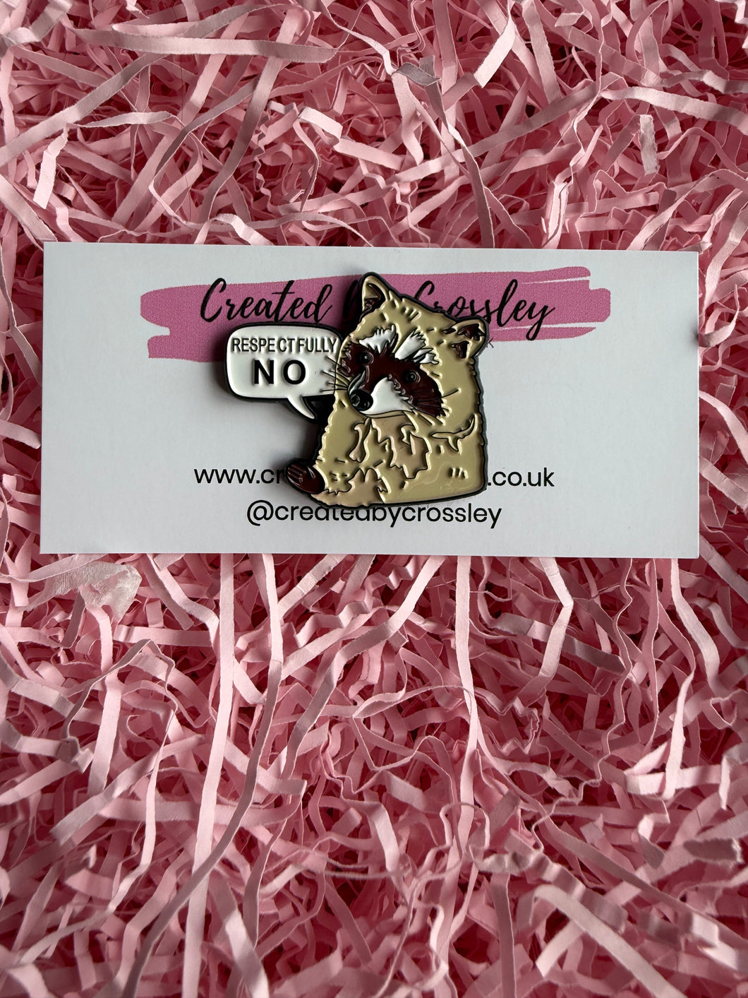 “Respectfully NO” Raccoon Pin Badge
