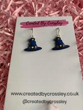 Load image into Gallery viewer, Blue Witch Hat Charm Earrings
