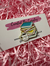 Load image into Gallery viewer, “Sorry I’m booked” Coffee and Books Pin Badge
