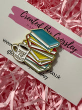 Load image into Gallery viewer, “Sorry I’m booked” Coffee and Books Pin Badge
