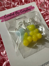 Load image into Gallery viewer, Yellow Blue Gummy Bear Clip On Earrings
