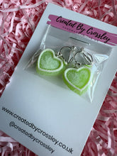 Load image into Gallery viewer, Green Heart Clip On Earrings
