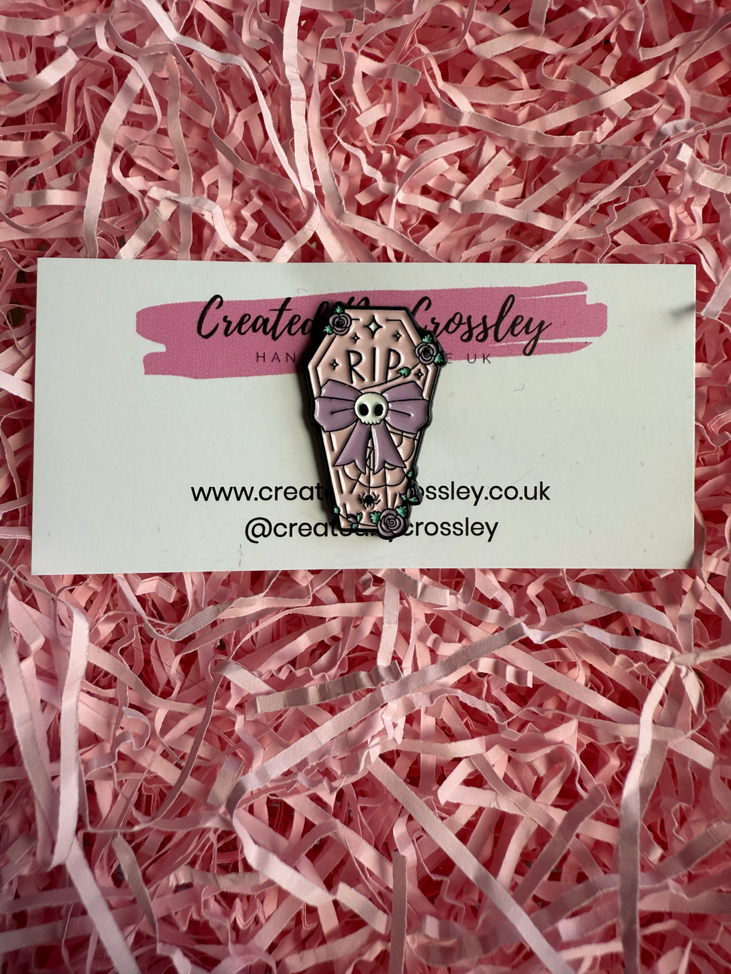 Pink Coffin “RIP” Pin Badge