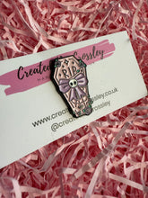 Load image into Gallery viewer, Pink Coffin “RIP” Pin Badge
