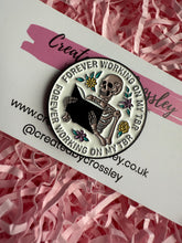 Load image into Gallery viewer, “Forever working on my TBR” Reading Skeleton Pin Badge
