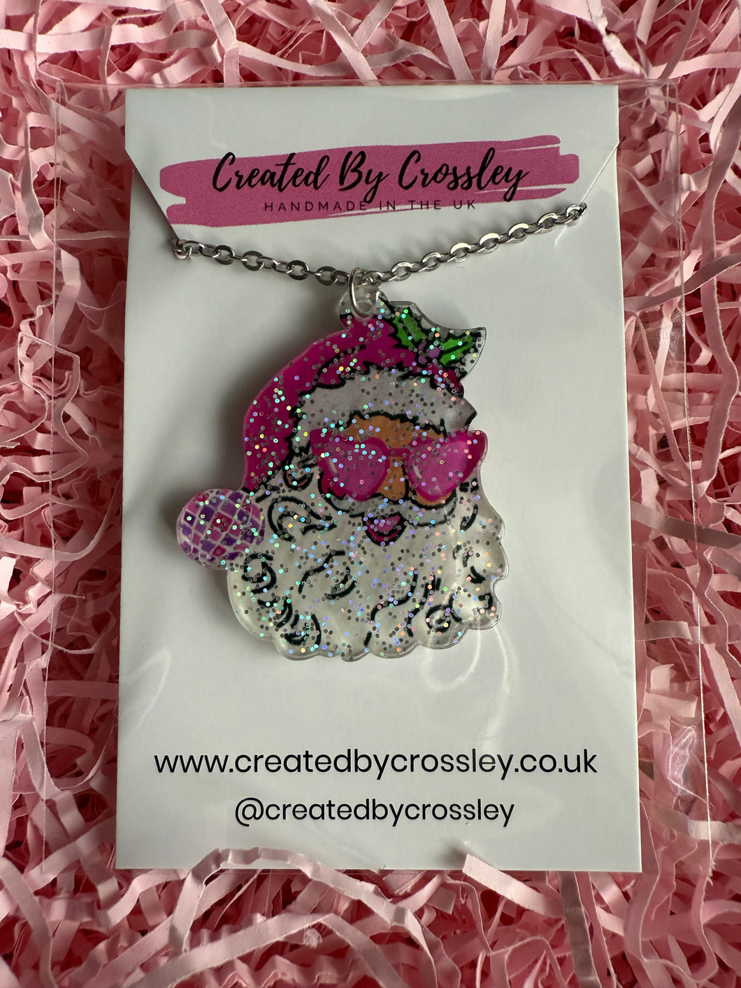 Pink Glitter Santa Charm Necklace