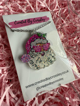 Load image into Gallery viewer, Pink Glitter Santa Charm Necklace
