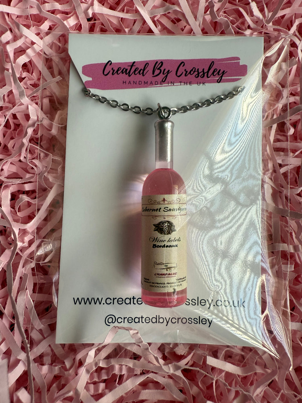 Pink Wine Bottle Charm Necklace