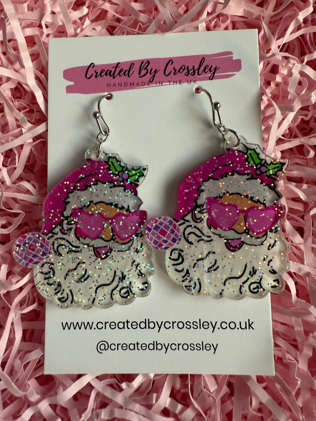 Pink Glitter Santa Charm Earrings