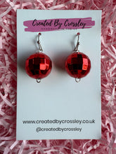 Load image into Gallery viewer, Red Disco Ball Charm Earrings
