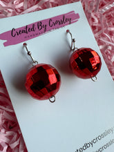 Load image into Gallery viewer, Red Disco Ball Charm Earrings
