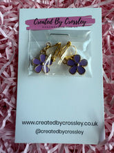 Load image into Gallery viewer, Purple Flower Charm Clip On Earrings
