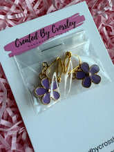 Load image into Gallery viewer, Purple Flower Charm Clip On Earrings
