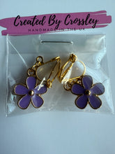 Load image into Gallery viewer, Purple Flower Charm Clip On Earrings
