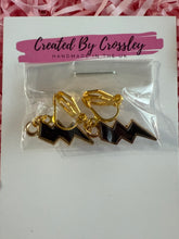 Load image into Gallery viewer, Black Lightning Bolt Clip On Earrings
