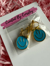 Load image into Gallery viewer, Blue Happy Face Clip On Earrings
