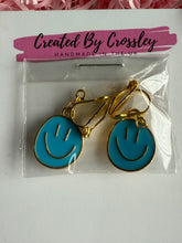 Load image into Gallery viewer, Blue Happy Face Clip On Earrings
