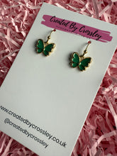 Load image into Gallery viewer, Mini Green Butterfly Charm Earrings
