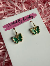 Load image into Gallery viewer, Mini Green Butterfly Charm Earrings

