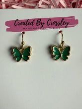 Load image into Gallery viewer, Mini Green Butterfly Charm Earrings
