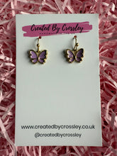 Load image into Gallery viewer, Mini Purple Butterfly Charm Earrings
