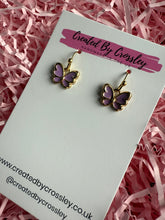 Load image into Gallery viewer, Mini Purple Butterfly Charm Earrings
