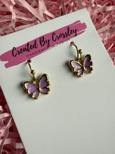 Load image into Gallery viewer, Mini Purple Butterfly Charm Earrings
