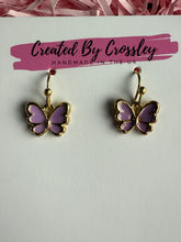 Load image into Gallery viewer, Mini Purple Butterfly Charm Earrings
