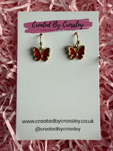Load image into Gallery viewer, Mini Red Butterfly Charm Earrings
