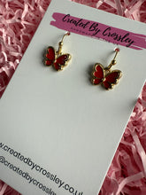 Load image into Gallery viewer, Mini Red Butterfly Charm Earrings
