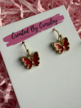 Load image into Gallery viewer, Mini Red Butterfly Charm Earrings
