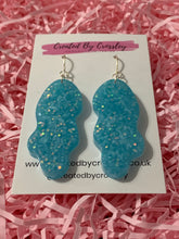 Load image into Gallery viewer, Blue Sparkle Squiggle Resin Earrings
