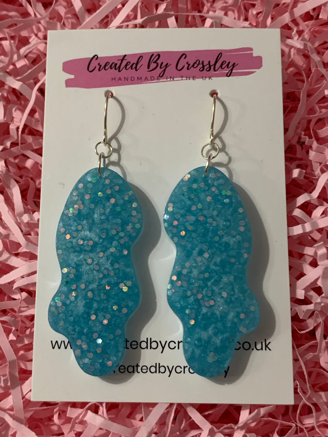 Blue Sparkle Squiggle Resin Earrings
