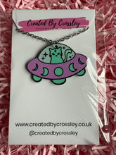 Load image into Gallery viewer, Spaceship Cat Charm Necklace
