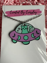Load image into Gallery viewer, Spaceship Cat Charm Necklace
