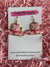 Load image into Gallery viewer, Pink Cowboy Hat Charm Earrings
